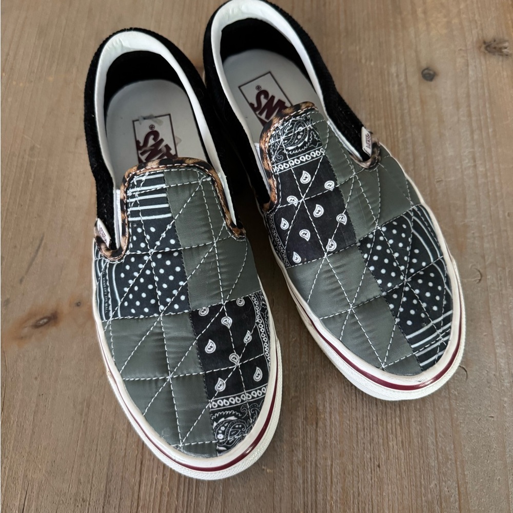 Vans Quilted Patchwork Slip-On Shoes - Black and Green
